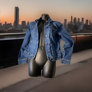 Old Navy Medium Blue Denim Button-Up Jacket Women's Size Medium Y2K